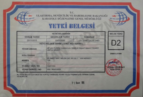 VANTUR TURİZM TAŞIMACILIK d2 belge
